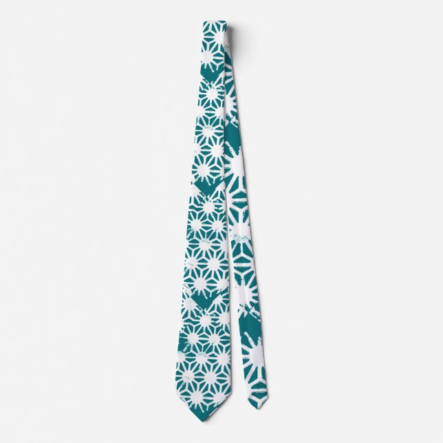 Teal and white geometric pattern tie (Front)