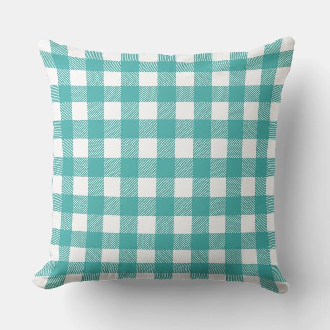 Teal and White Gingham Pattern Inspiration Cushion (Front)