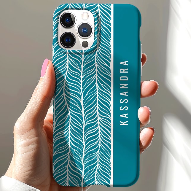 Teal And White Herringbone Personalised Name Case-Mate iPhone Case (Creator Uploaded)