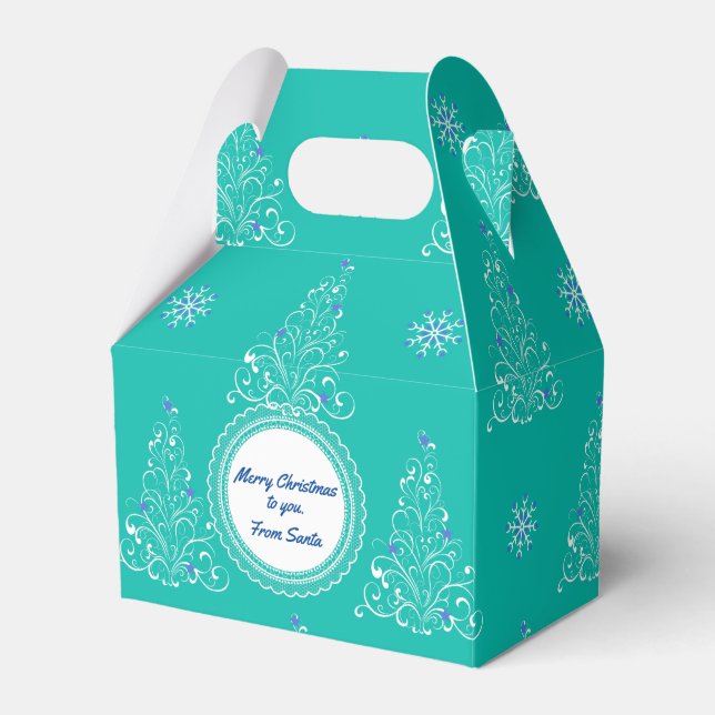 Teal and White Holiday Gable Favour Gift Box (Front Side)