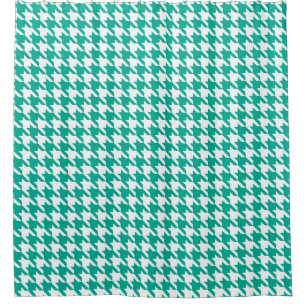 Teal and White Houndstooth Pattern Shower Curtain