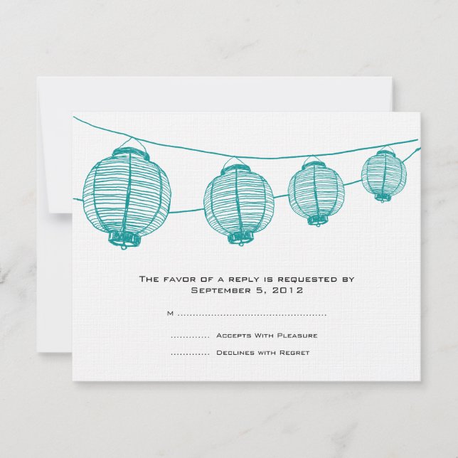 Teal and White Lanterns Wedding Invitation RSVP (Front)