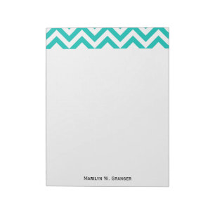 Teal and White Large Chevron ZigZag Pattern Notepad