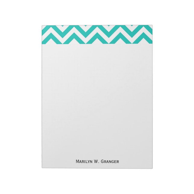 Teal and White Large Chevron ZigZag Pattern Notepad (Rotated)