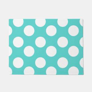 Teal and White Large Polka Dot Doormat