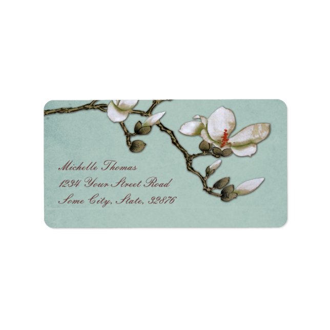 Teal and White Magnolia Return Address Label (Front)