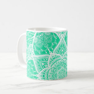 Teal and White Mandala - Loergann in Cedar Coffee Mug