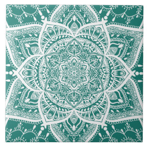 Teal and White Mandala - Loergann in Eucalyptus Tile