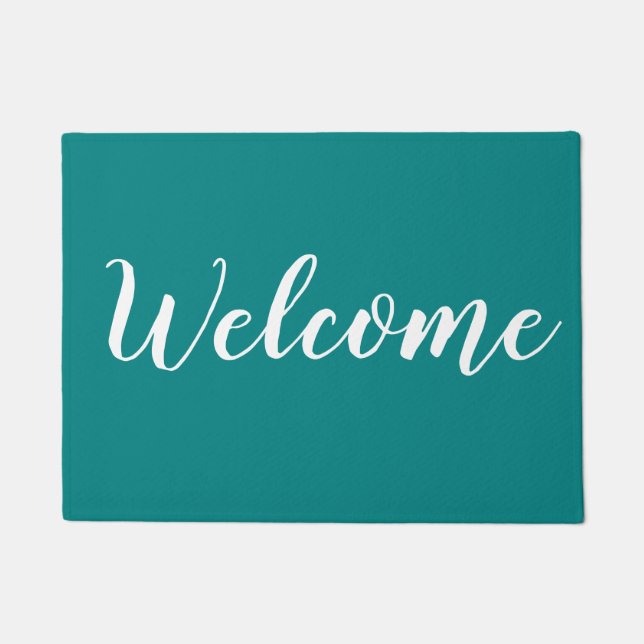Teal  And White Modern  Outdoor Welcome   Doormat (Front)