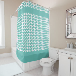 Teal and white Modern Sharp Waves Shower Curtain
