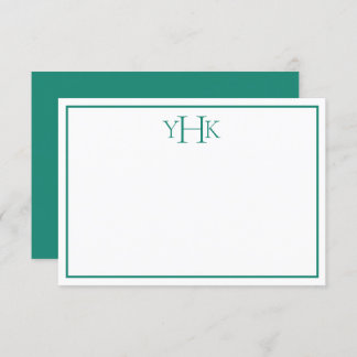 Teal and White Monogrammed Flat Note Card