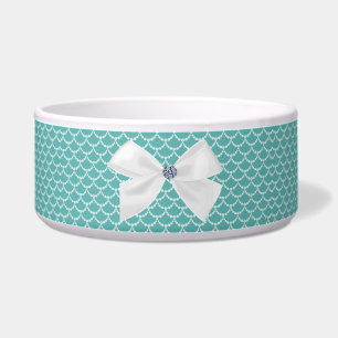 Teal and White Ornate Pet Bowl