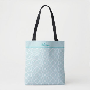 Teal and White Personalised Pattern Tote Bag