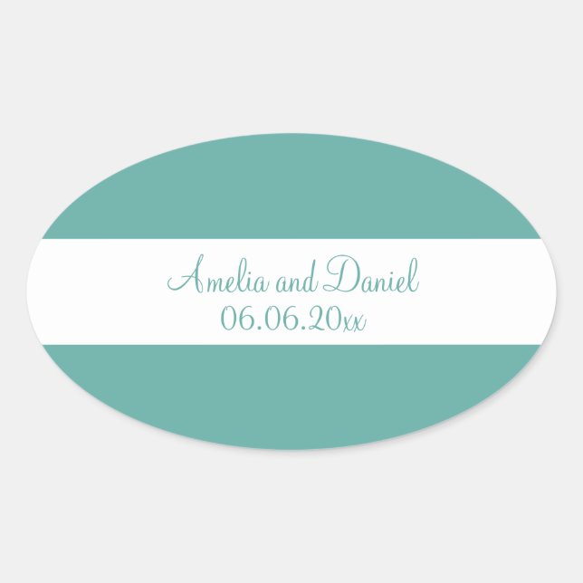 Teal and White Personalized Wedding Sticker (Front)