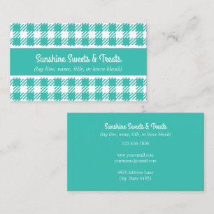 Teal and White Plaid Bakery Business Card
