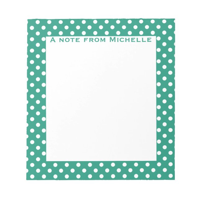 Teal and white polka dot custom notepad (Front)