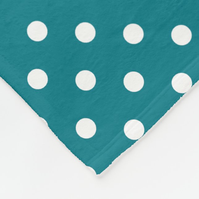 Teal And White Polka Dot Pattern Fleece Blanket (Corner)