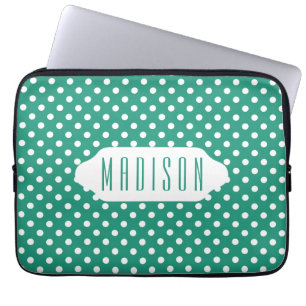 Teal and white polka dots custom laptop sleeve
