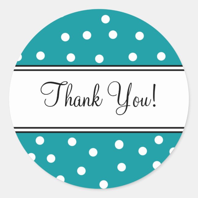 Teal and White Polka Dots- Thank You Classic Round Sticker (Front)