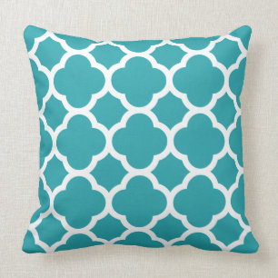 Teal and White Quatrefoil Pattern Cushion