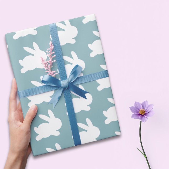 Teal and White Rabbit Easter Pattern Gift Wrapping Paper (Creator Uploaded)