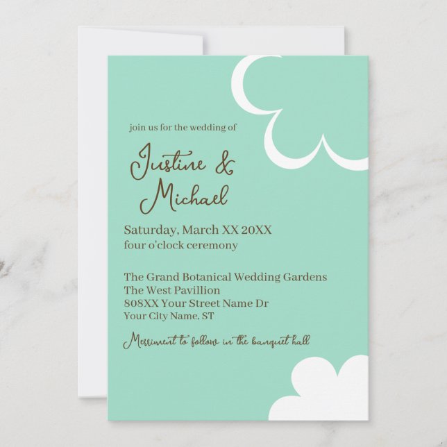 Teal and White Retro Flowers Wedding Invitation (Front)