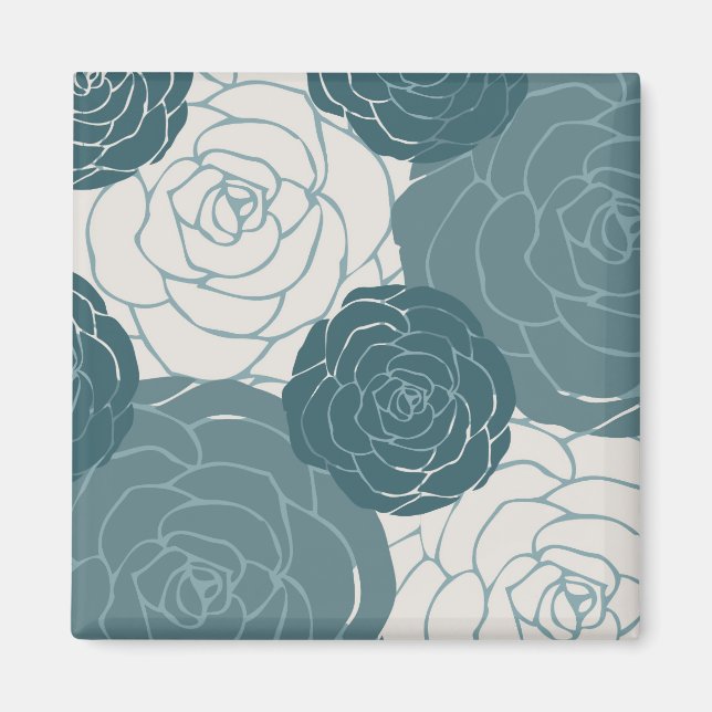 Teal and White Roses Magnet (Front)