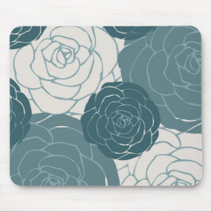 Teal and White Roses Mouse Mat