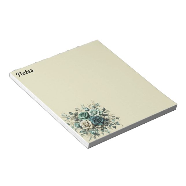 Teal and White Roses Notepad (Angled)
