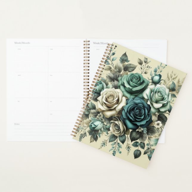 Teal and White Roses Planner (Display)