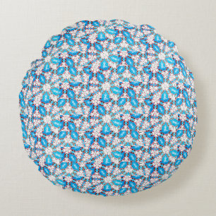 Teal and White Round Pillow