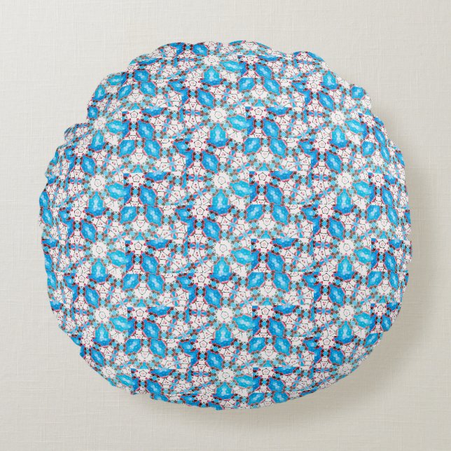 Teal and White Round Pillow (Front)