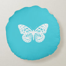 Teal and White Round Pillow