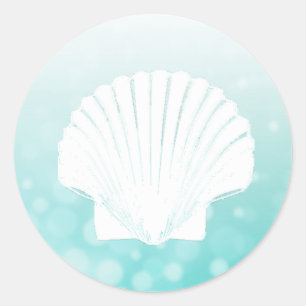 Teal and White Seashell Stickers