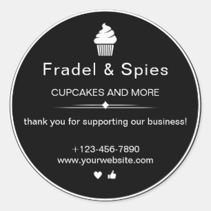 Teal and White Simple Cupcake Business Black Classic Round Sticker