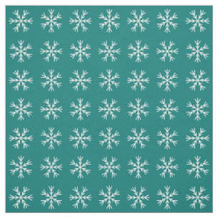 Teal and White Snowflake Pattern Fabric