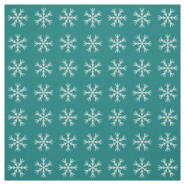 Teal and White Snowflake Pattern Fabric (Swatch)