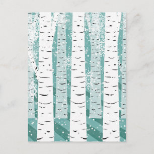 Teal and White Snowy Birch Tree Winter Postcard