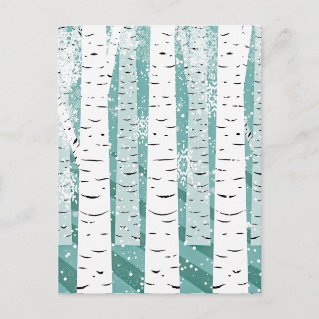 Teal and White Snowy Birch Tree Winter Postcard (Front)