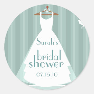 Teal and White Wedding Dress Bridal Shower Classic Round Sticker
