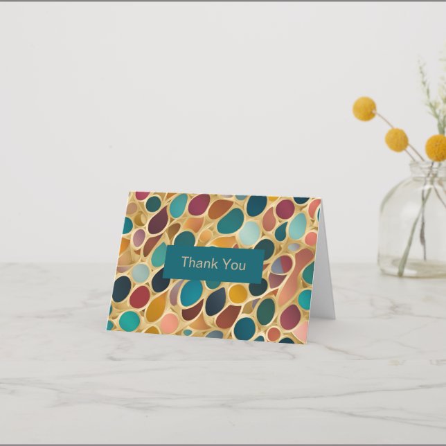 Teal and Wine Colordrops on Gold Thank You Card (Front)