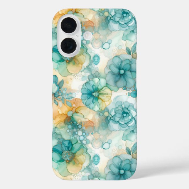 Teal and Yellow Flowers Alcohol Ink Illustration  Case-Mate iPhone Case (Back)