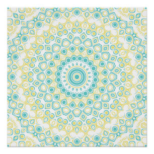 Teal and Yellow Geometric Mandala Pattern Poster