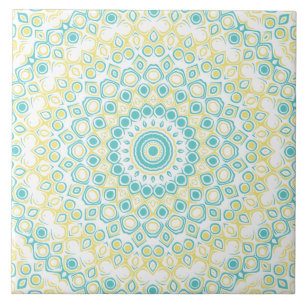 Teal and Yellow Geometric Mandala Pattern Tile