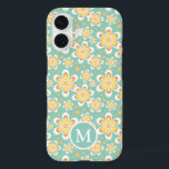 Teal and Yellow Spring Flower Pattern Monogram iPhone 16 Case<br><div class="desc">Pretty pastel teal and yellow spring flower pattern.</div>