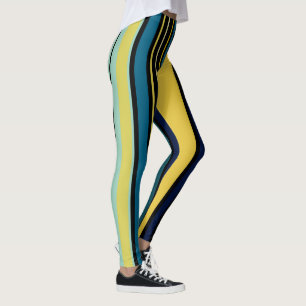 Teal and Yellow Stripes Leggings