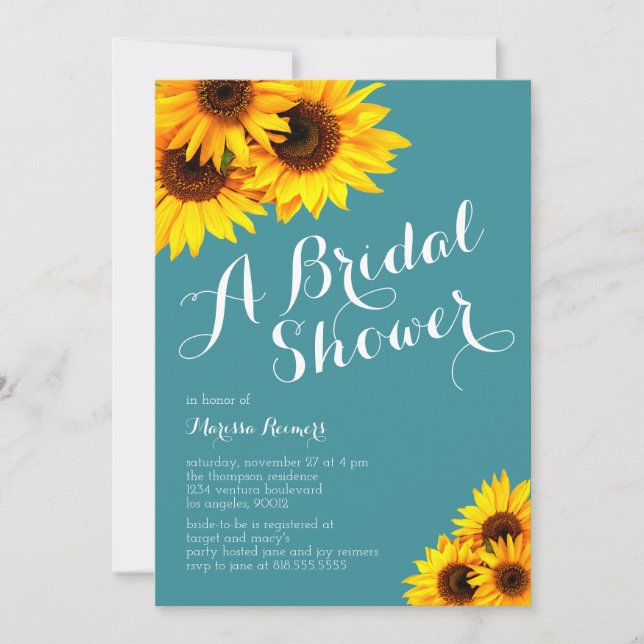 Teal and Yellow Sunflowers Bridal Shower Invitation (Front)