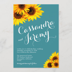 Teal and Yellow Sunflowers Wedding Invitation