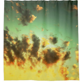 Teal and yellow sunset cloudy sky background shower curtain