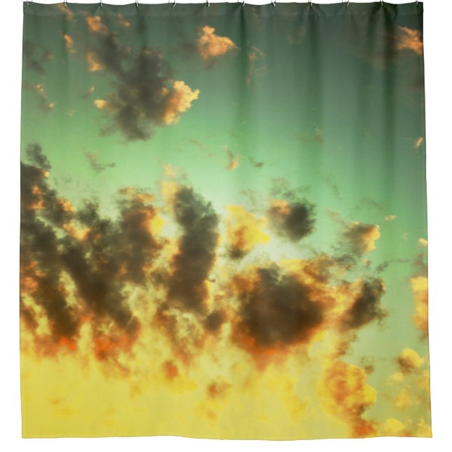 Teal and yellow sunset cloudy sky background shower curtain (Front)